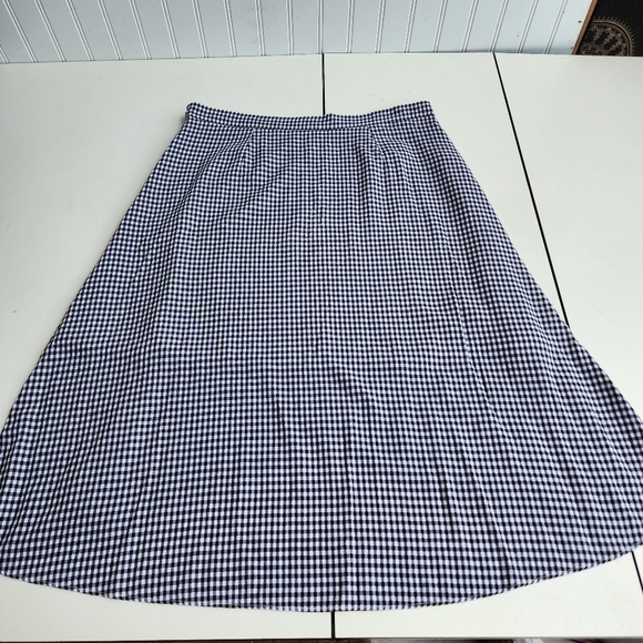 LOFT Women's Skirt Faux Wrap Gingham Black White Midi Lined Hi Low Hem Size 8 - Picture 9 of 10